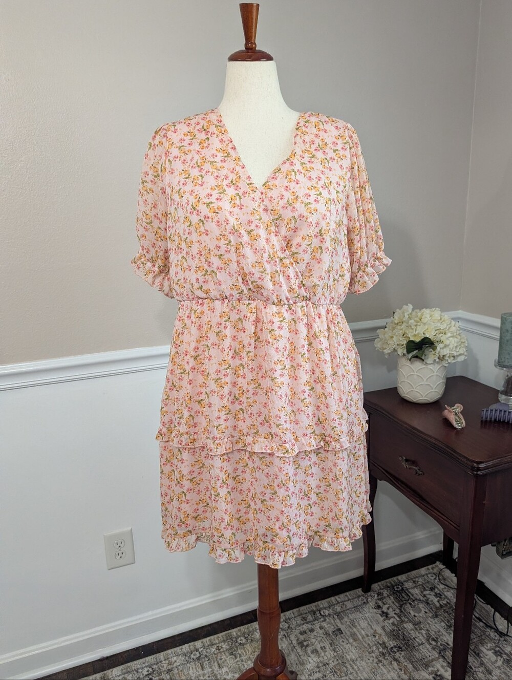 Inspired Hearts Pastel Pink And Yellow Ruffle Dress, Size 2X